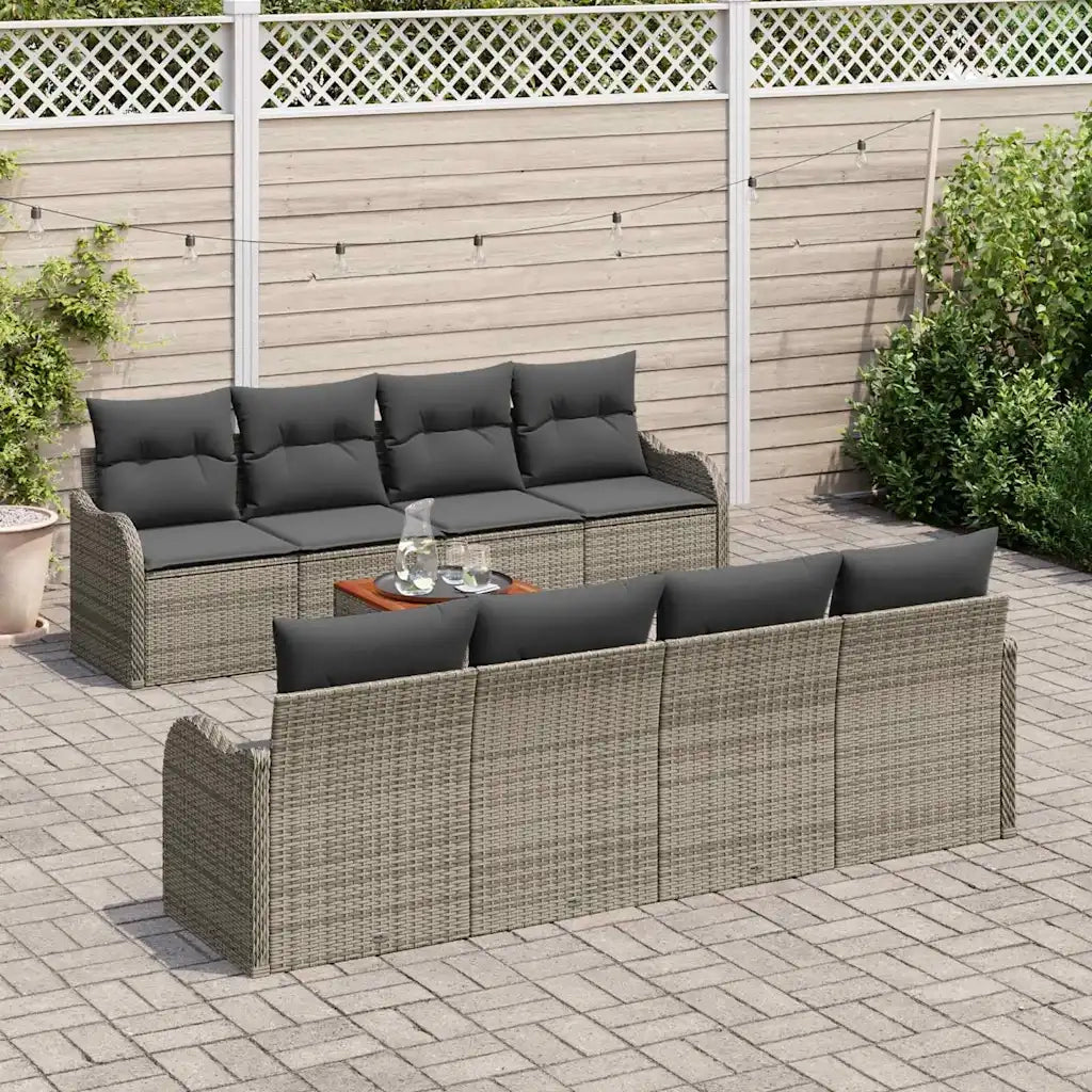Set Divano da Giardino 9 pcs Grigio polyrattan