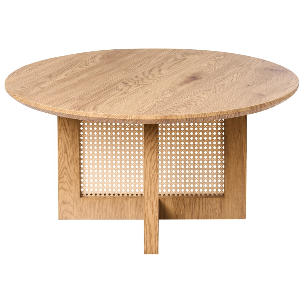 Tavolino moderno in MDF e rattan ø 80 cm Arredamento per il soggiorno Marrone chiaro