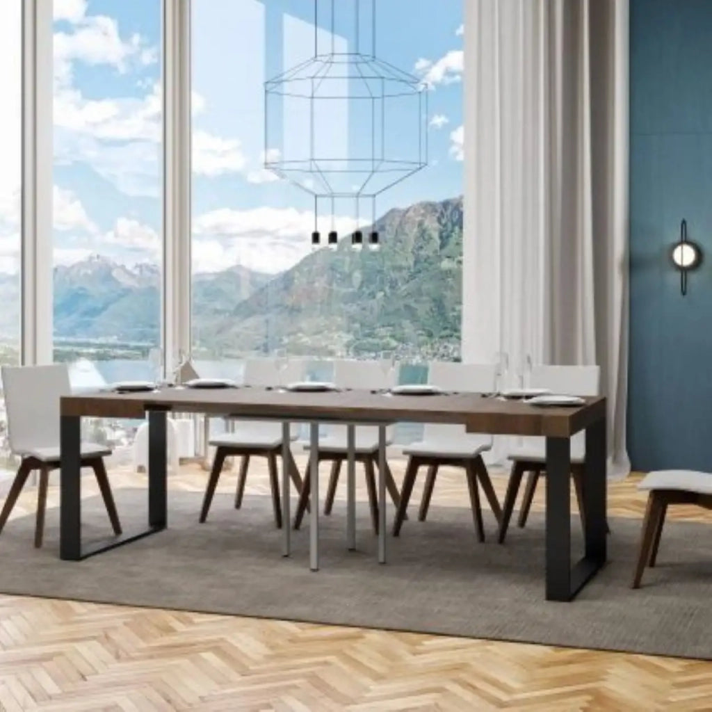 Tavolo allungabile 90/246x90 cm Tecno colore noce gambe antracite