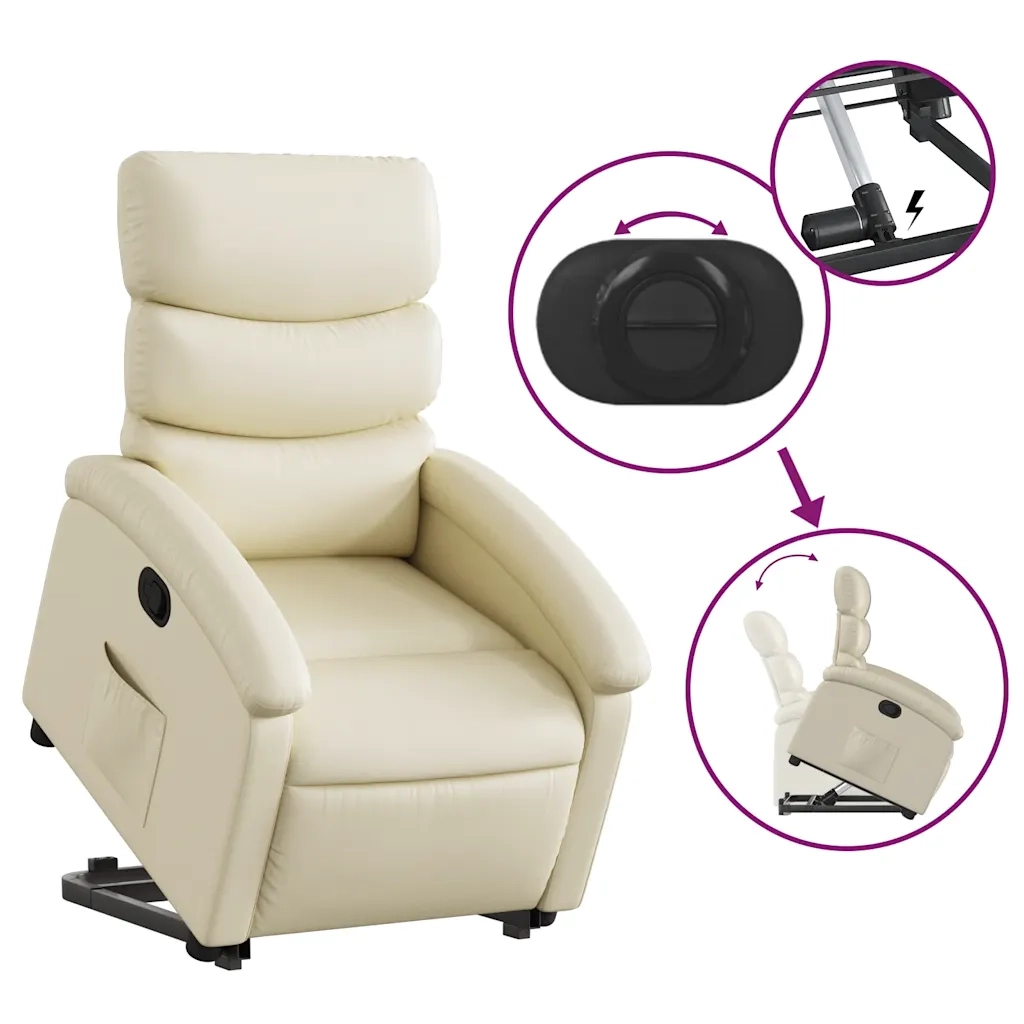 Poltrona | Sedia Relax Alzapersona Reclinabile Crema in Similpelle