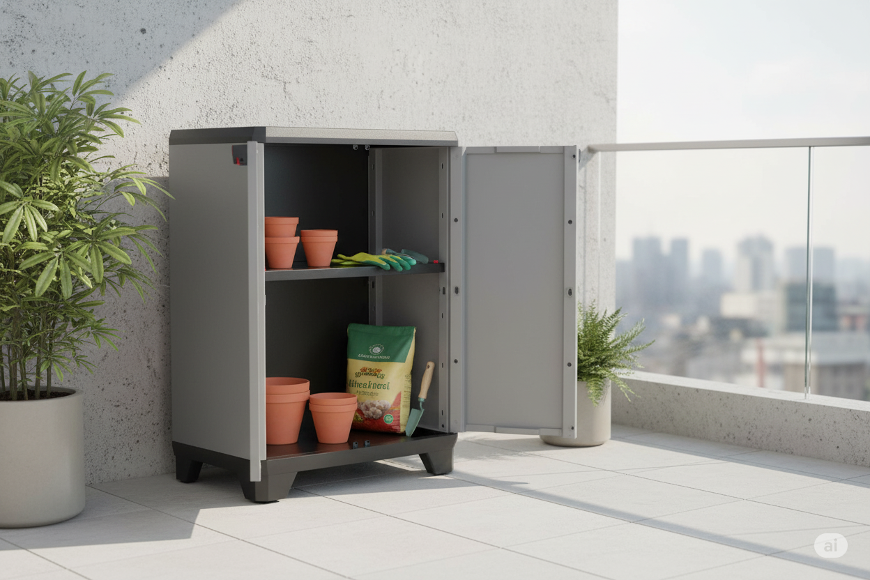 Armadio da Esterno 1 Ripiano 68x39x90H cm in Plastica Keter Stilo Basso Grigio