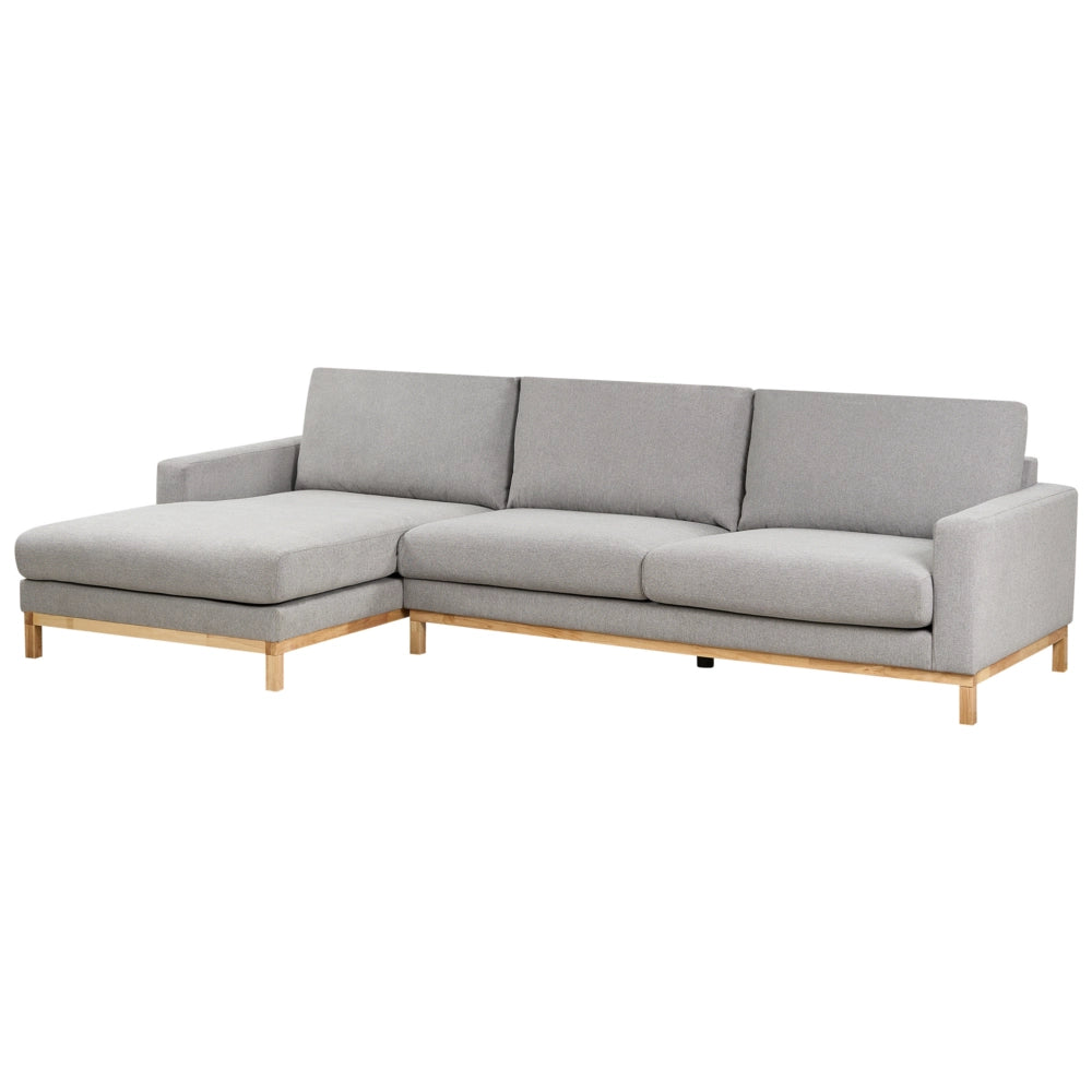 Divano angolare a destra Rivestimento in poliestere grigio Gambe in legno Elegante