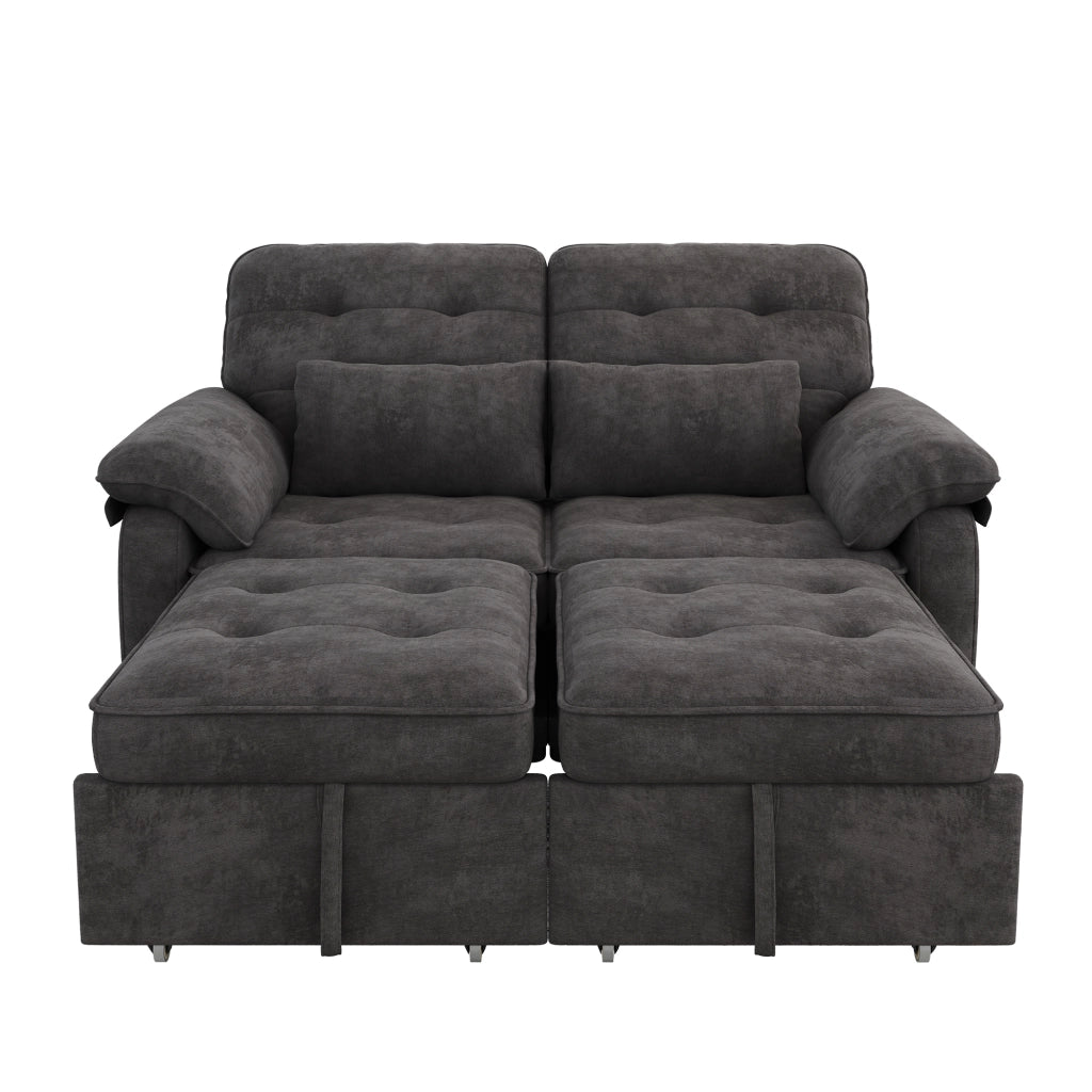Divano letto 3 in 1 2 posti con schienale reclinabile e porte USB/Type-C; chenille grigio