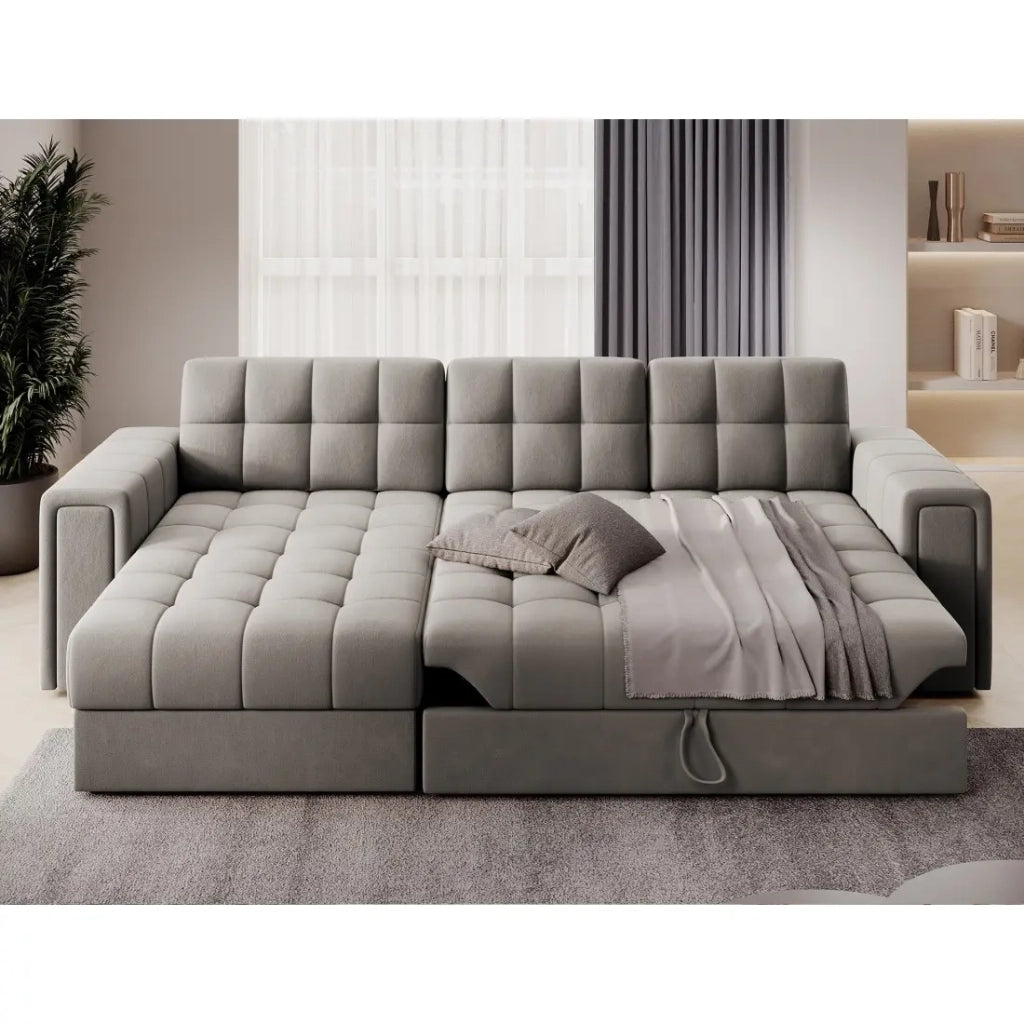 Divano angolare trasformabile KAPITARA beige reversibile con vano contenitore