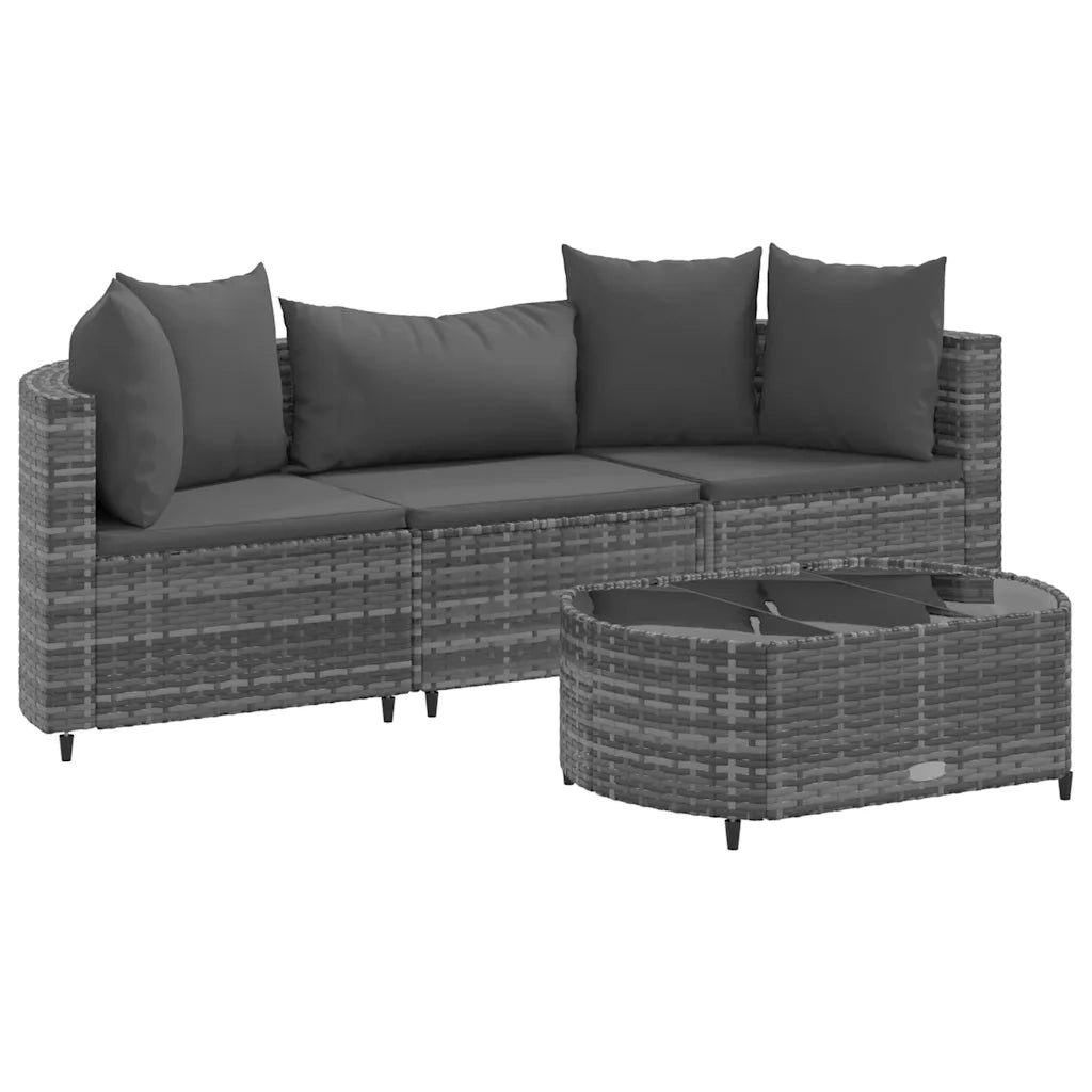 Set Divani da Giardino 4 pz | Set Salotto da Giardino con Cuscini in Polyrattan Grigio