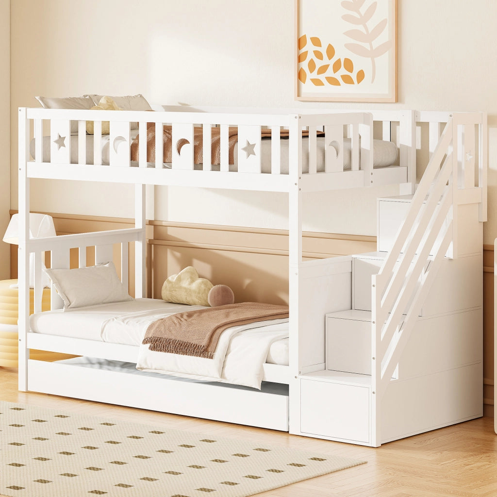 LETTO A CASTELLO CON LETTO ESTRAIBILE 90x200 cm BIANCO IN LEGNO