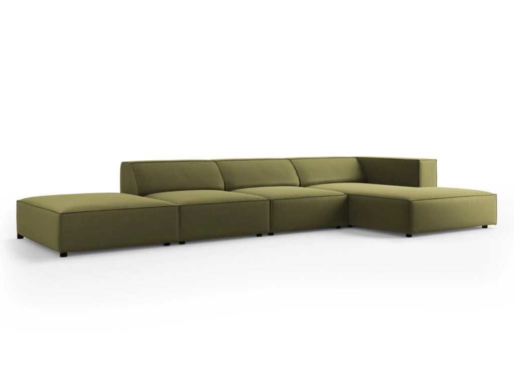 Cosmopolitan Design - Divano angolare destro "Arendal" 5 posti in velluto verde chiaro 