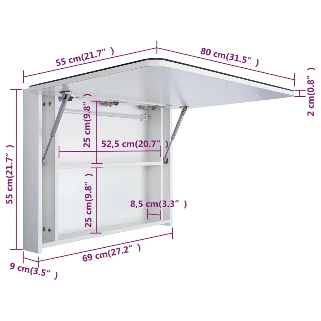 Mobiletto da bagno con specchio LED 80 x 9,5 x 55 cm MDF bianco 02_0006570