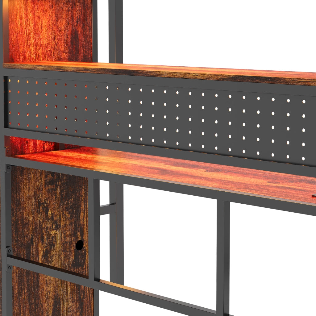 Letto a soppalco singolo 90×200 cm con scrivania; armadio; LED e ripiani; senza materasso; nero