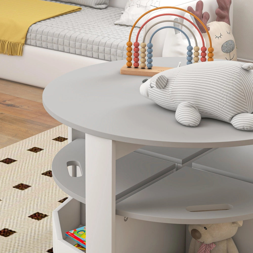 Set Tavolo con 4 Sgabelli Salvaspazio con Vano Contenitore in Legno Grigio