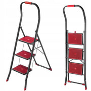 Scala in acciaio KADAX a 3 gradini, pieghevole, per uso domestico, robusta, portata 150 kg.