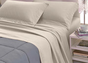 Completo Lenzuola Letto In 100% Raso Cotone Rigato 5mm In Tinta Unita - Piazza E Mezza - Tortora