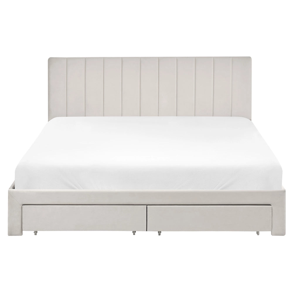 Letto matrimoniale 160 x 200 cm Bianco Sporco Rivestimento in velluto 4ft con cassetti Testiera Base a doghe Moderno