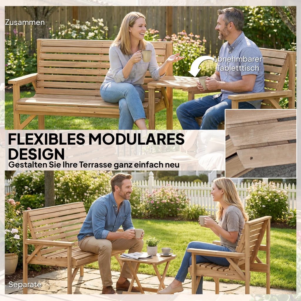 Set 3 Sedie da Giardino con Tavolo ¨C Zephmum ¨C Legno Naturale 121x65x90 cm