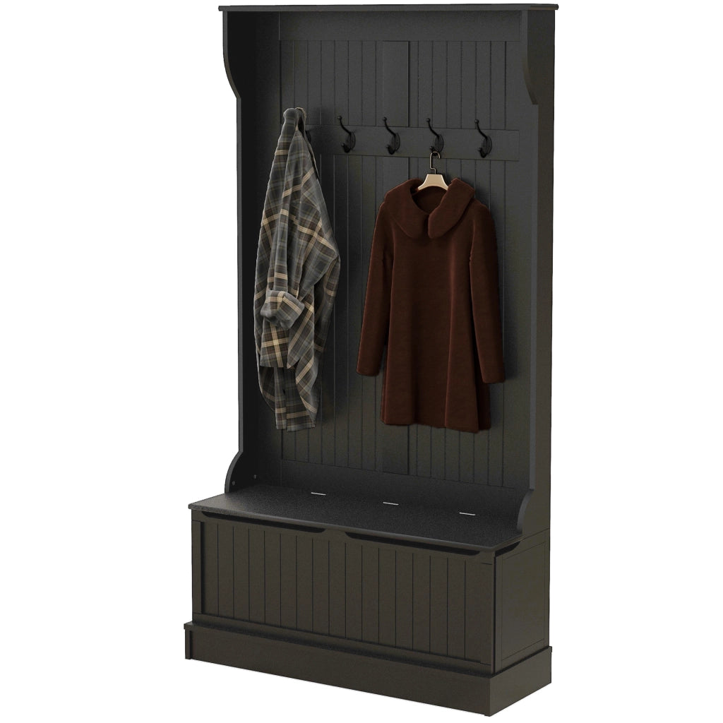 Appendiabiti con Panca Portascarpe e 5 Ganci ¨C Xylo ¨C Nero Moderno 96x34x179,7 cm