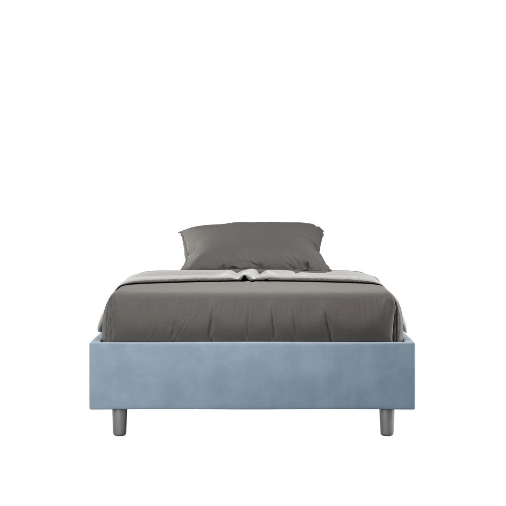 Letto Matrimoniale Francese Sommier 140x210 cm con Rete e Contenitore Azelia Azzurro