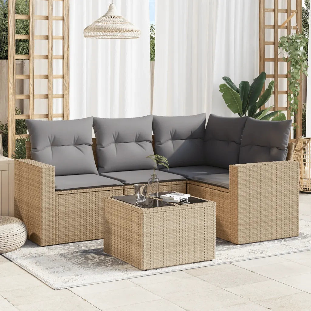 Set Divano da Giardino 5 pz con Cuscini Beige in Polyrattan 3251256