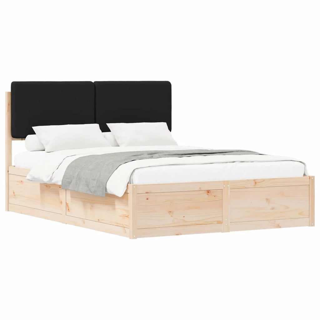 Letto con Testiera Rivestita Nero 135 x 190 cm Pino massello 3398171
