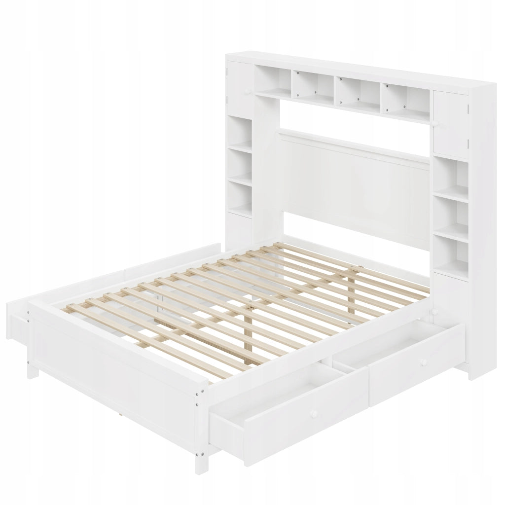 Letto 140x200 - Xylo - Bianco con cassetti e armadio