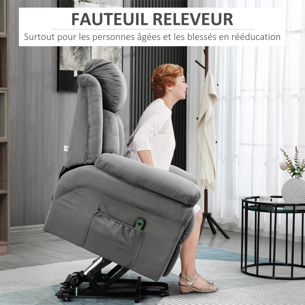 Poltrona Relax Elettrica Reclinabile con Poggiapiedi Regolabile ¨C Zephmum ¨C Grigio
