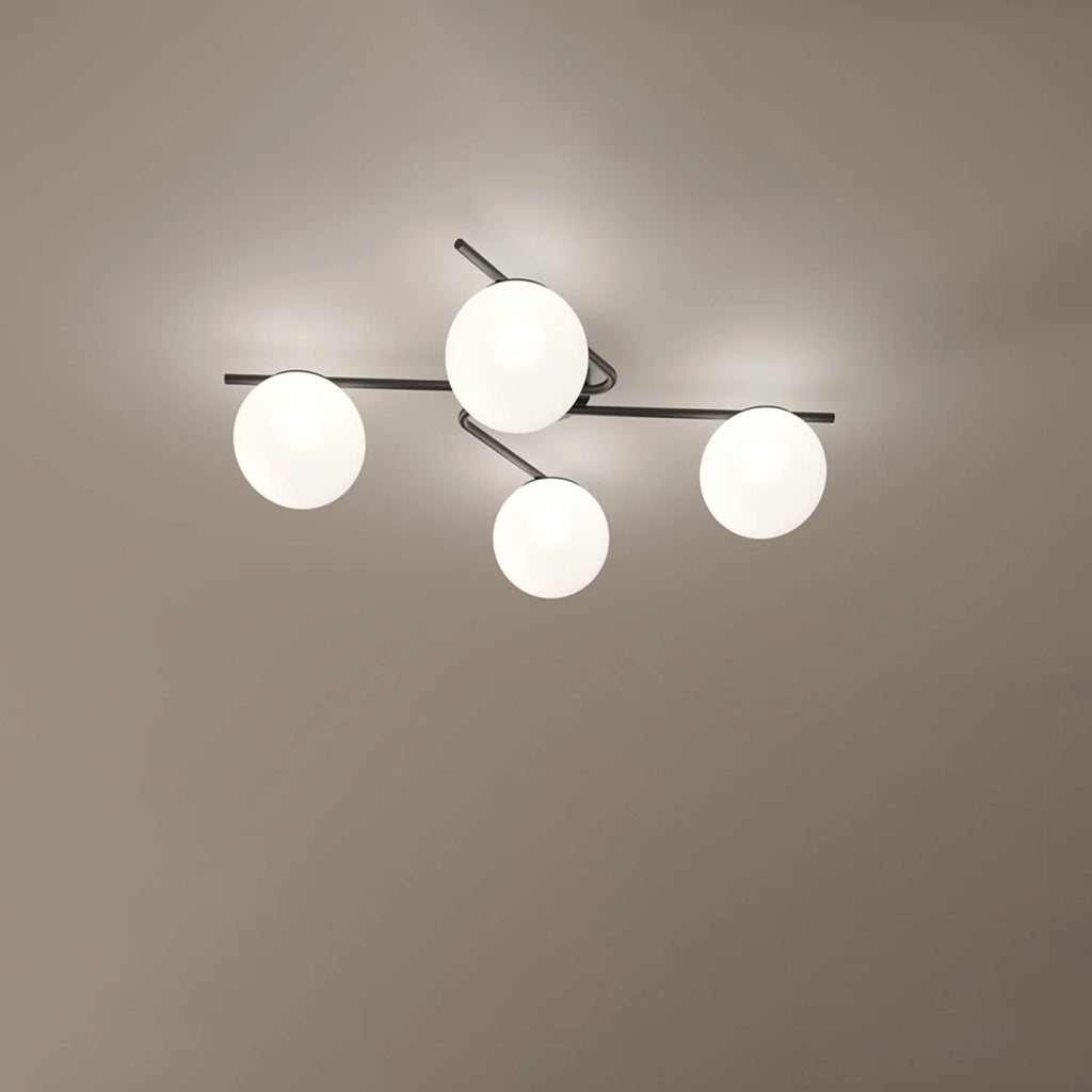 Plafoniera Contemporanea Holly Metallo Nero Vetro Bianco 4 Luci E27