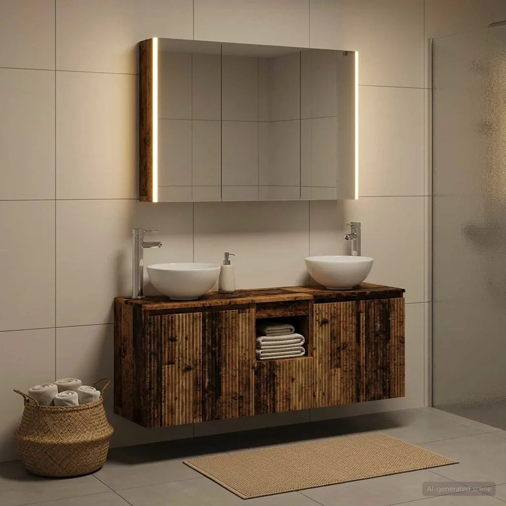 Set di Armadi da Bagno 4 pcs Legno antico 103,5 x 15,5 x 70 cm 3406349