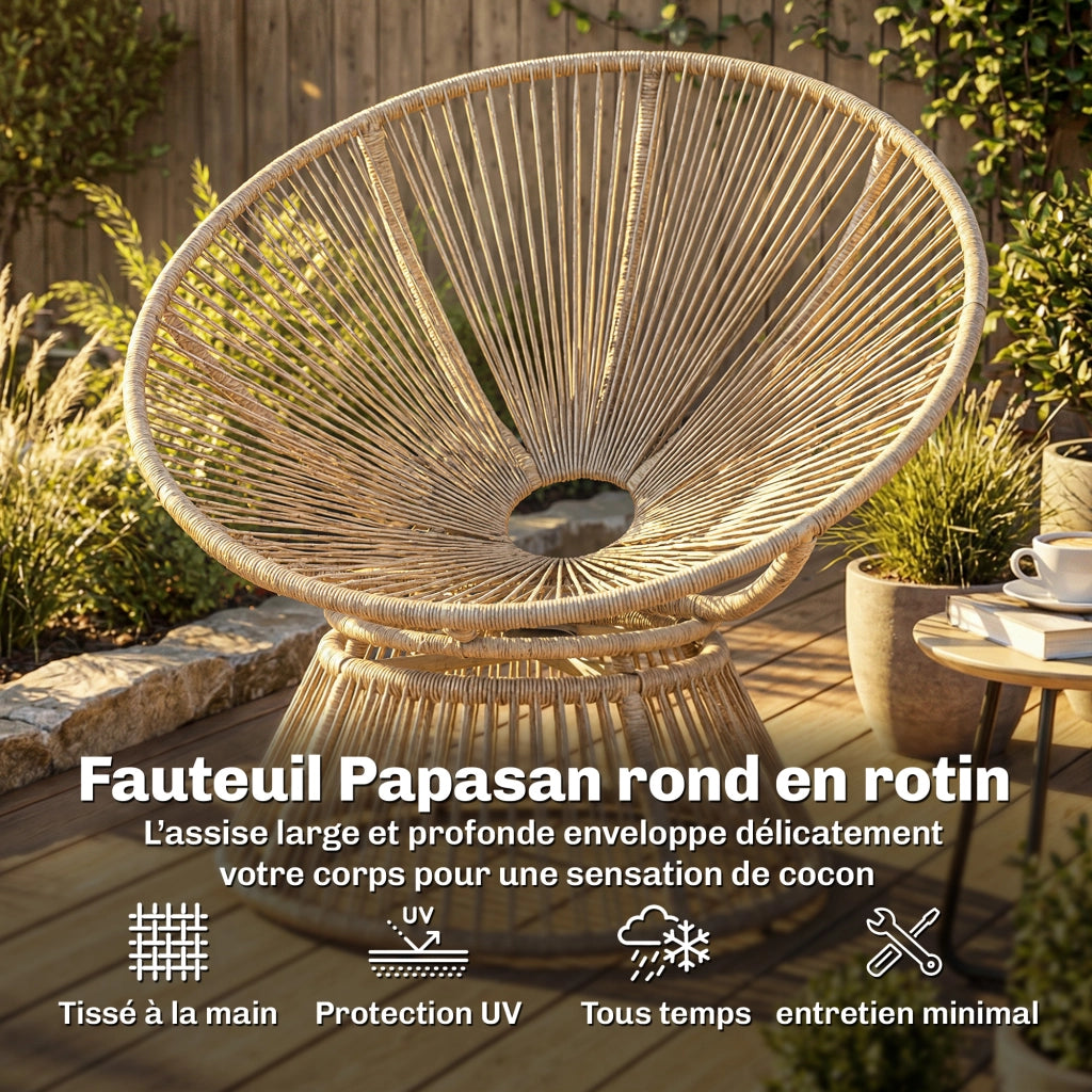 Poltrona Papasan Girevole ¨C zephmum ¨C Naturale 93x81x87 cm