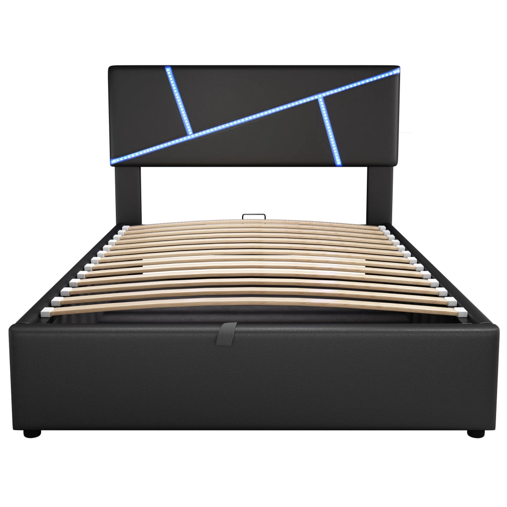 Comfort Double Bed 90x200cm con strisce LED; funzione idraulica e in finta pelle nera