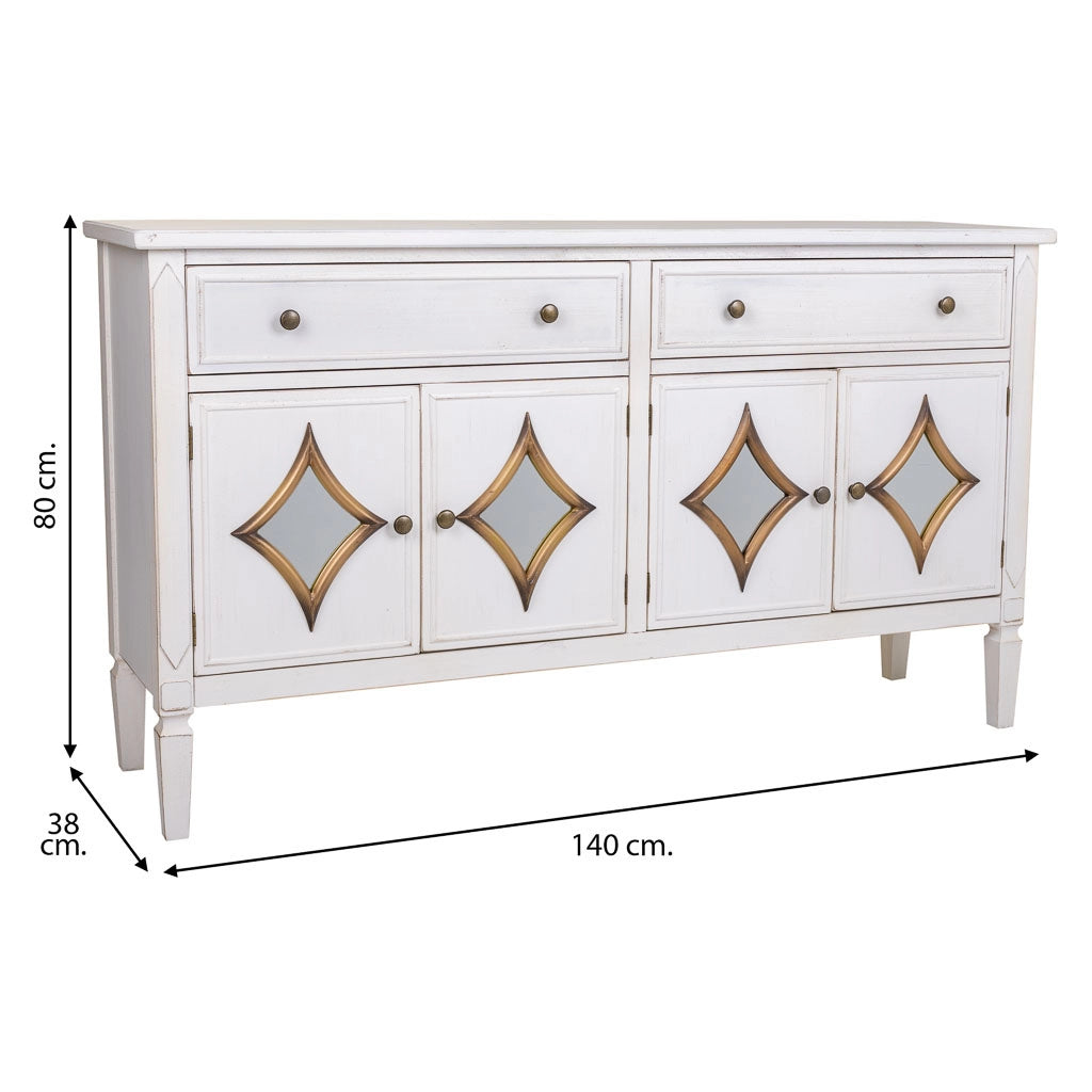 Credenza in legno bianco 140x38x80h