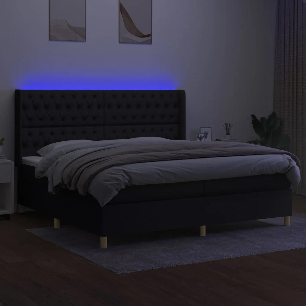 Letto a Molle Materasso e LED Nero 200x200cm in Tessuto 3139143