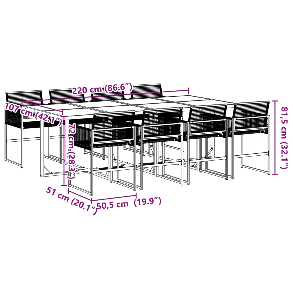 Set da Pranzo da Giardino 9 pz Nero in Polyrattan 3295035