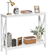 Tavolino Consolle da Divano, a 2/3 Ripiani, Stuttura a X, Portata di 50 kg, Compatto per Salvaspazio, Ideale per Camera, Soggiorno, Ingresso, 4 Colori (Bianco, 100x30x80cm)