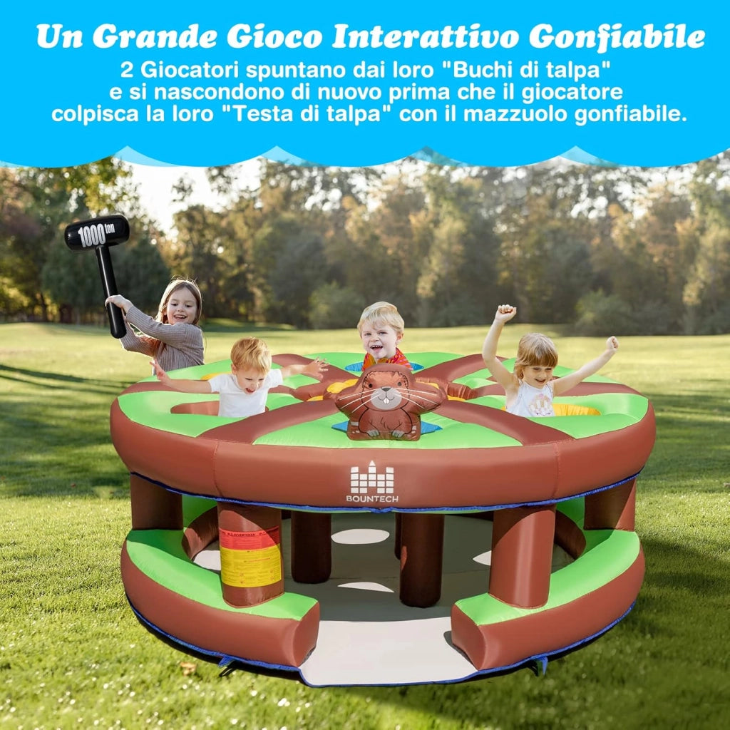 Giocattolo Gonfiabile per Bambini con Acchiappa la Talpa, Castello Gonfiabile per Bambini con Soffiatore, Borsa di Trasporto e Kit di Riparazione, 3-10 anni, 256 x 256 x 120cm