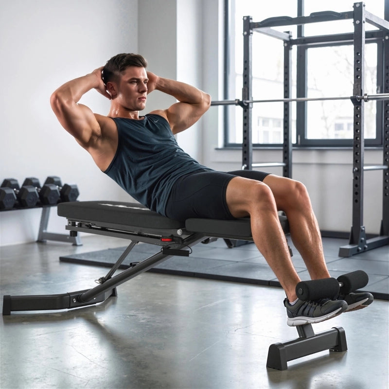 PANCA FITNESS pieghevole con estensore gambe, schienale 3 posizioni, nero
