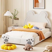 Letto bambini a forma di orso imbottito 140x200 cm in velluto bianco