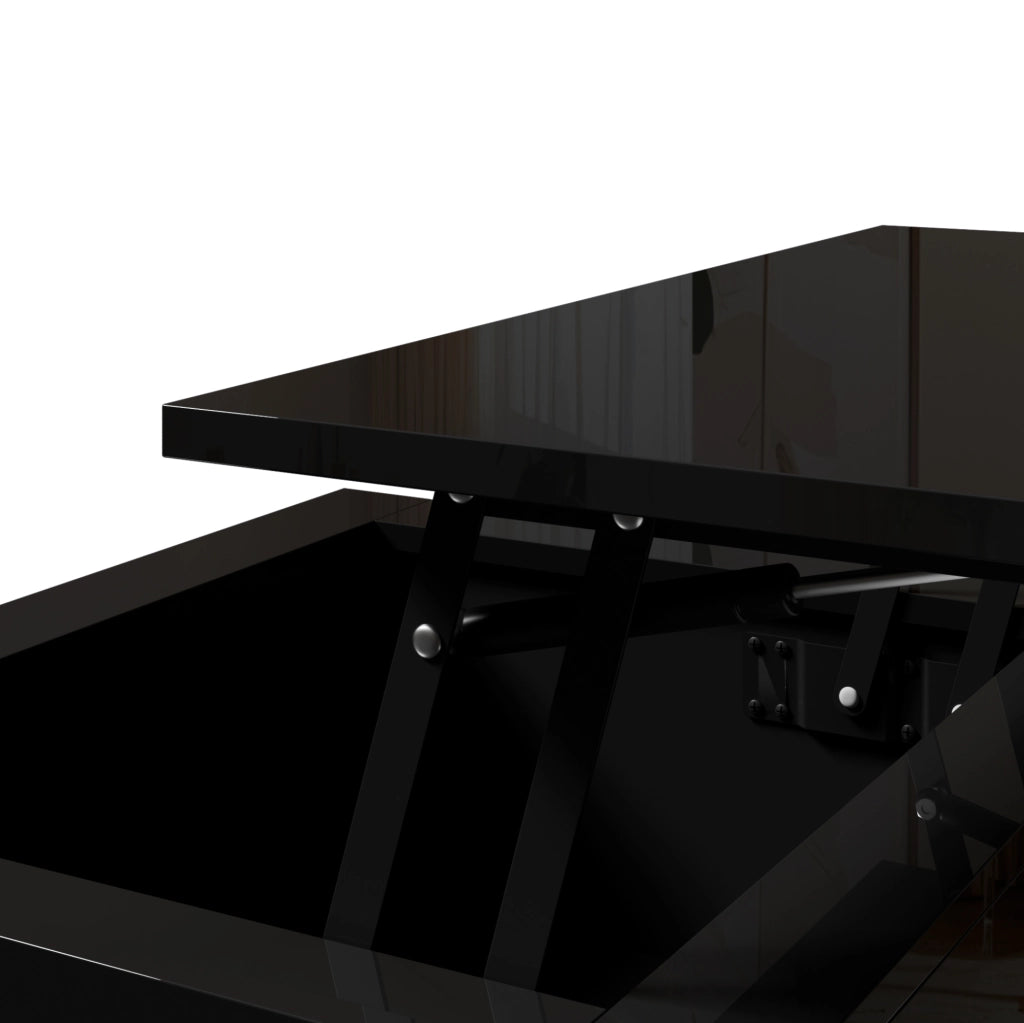 Tavolino da caffè 100x50x54.5 cm sollevabile con cassetto e vano contenitore in MDF nero