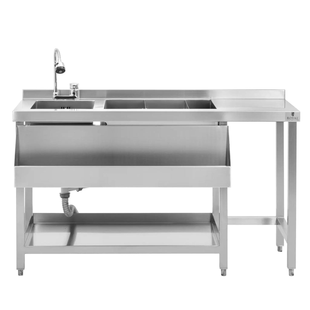 Stazione cocktail con vaschetta per il ghiaccio e portabottiglie 66 x 106 x 136 cm acciaio inox 14_0009946