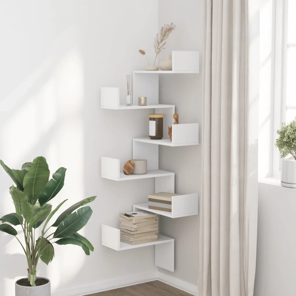 Scaffale Angolare Muro | Mensola a parete Bianco 45x45x147 cm Legno Multistrato