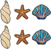 Set di 6 applicazioni di sequins a forma di stella marina in forma di conchiglia con colla a caldo per tessuti, da applicare con l'acqua calda o con l'adesivo per tessuti