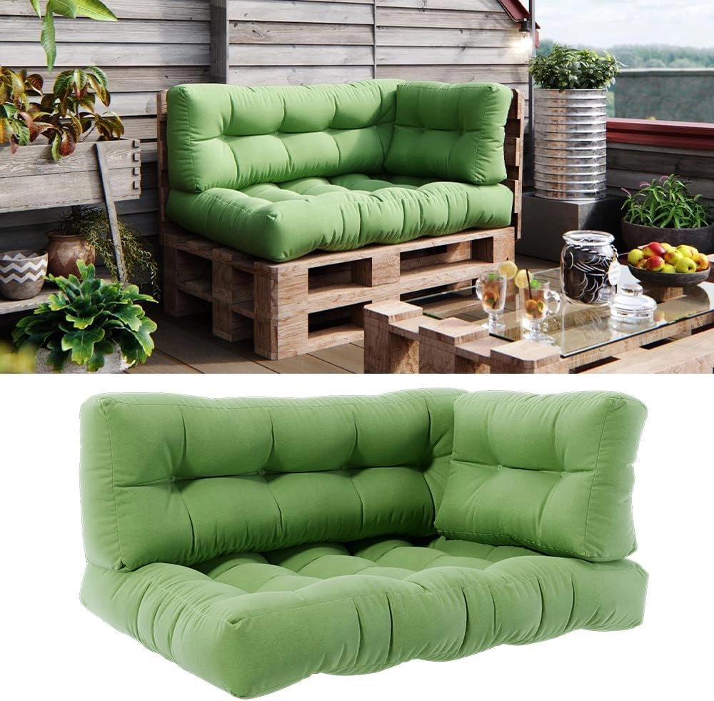 Set di cuscini per pallet "Flocken", Verde, 120 x 80 cm 3 parti, per l’imbottitura di sedute e schienali su pallet europallet