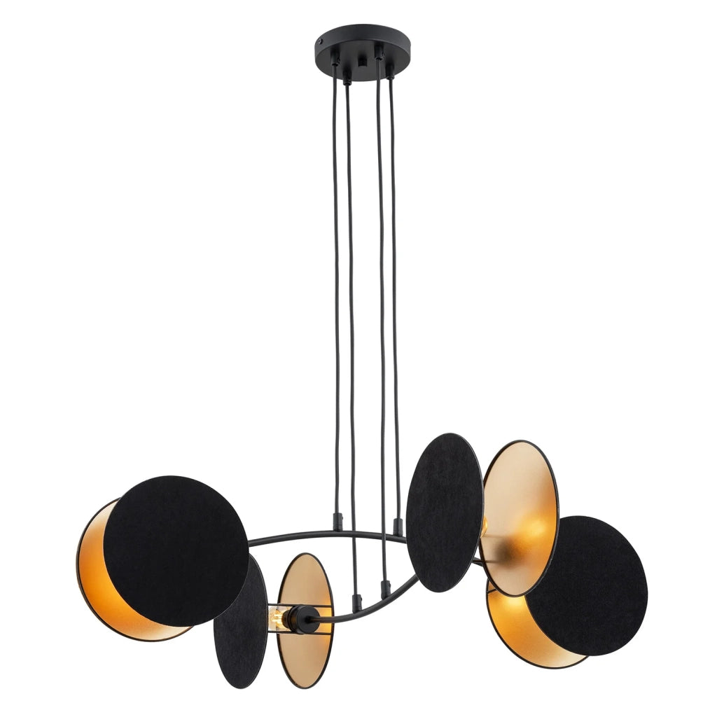 Lampada A Sospensione 4 Luci Moderna Nut In Acciaio Nero E Oro