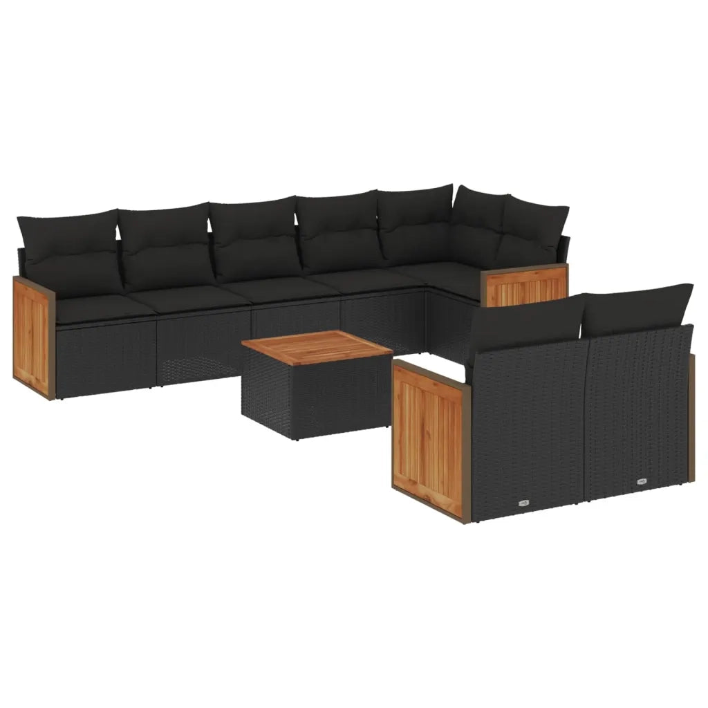 Set Divani da Giardino 9 pz con Cuscini Nero in Polyrattan 3227833