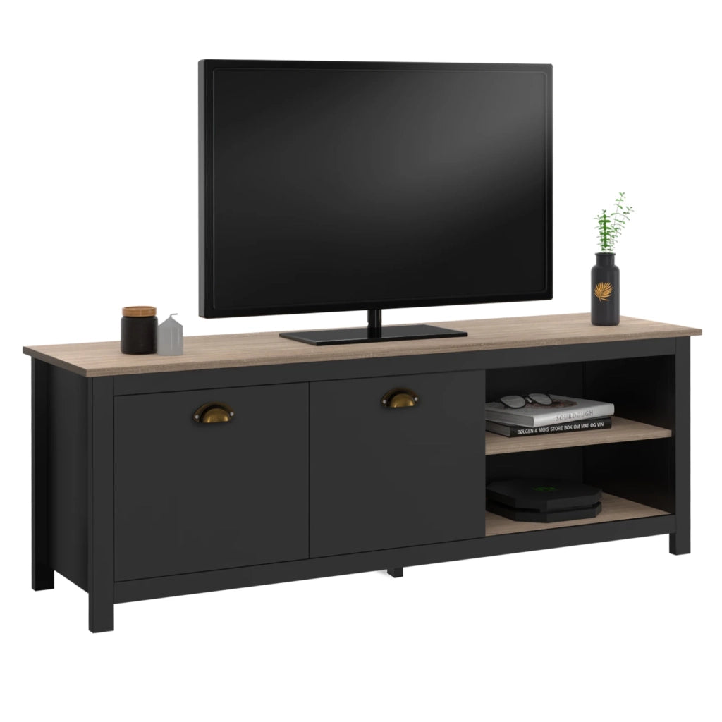 IDMarket - Mueble TV ISIS 140 cm madera vintage y negro