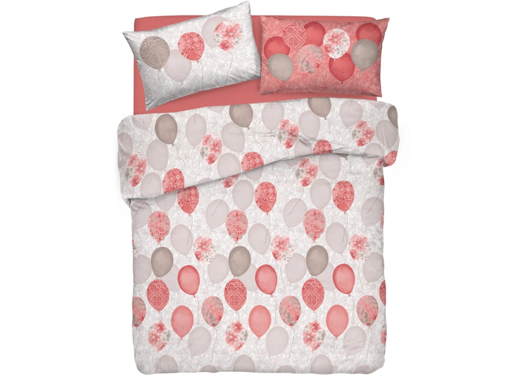 Copripiumino Sacco Piumone Pensieri Delicati Cotone Disegno Palloncini - Matrimoniale - Rosso
