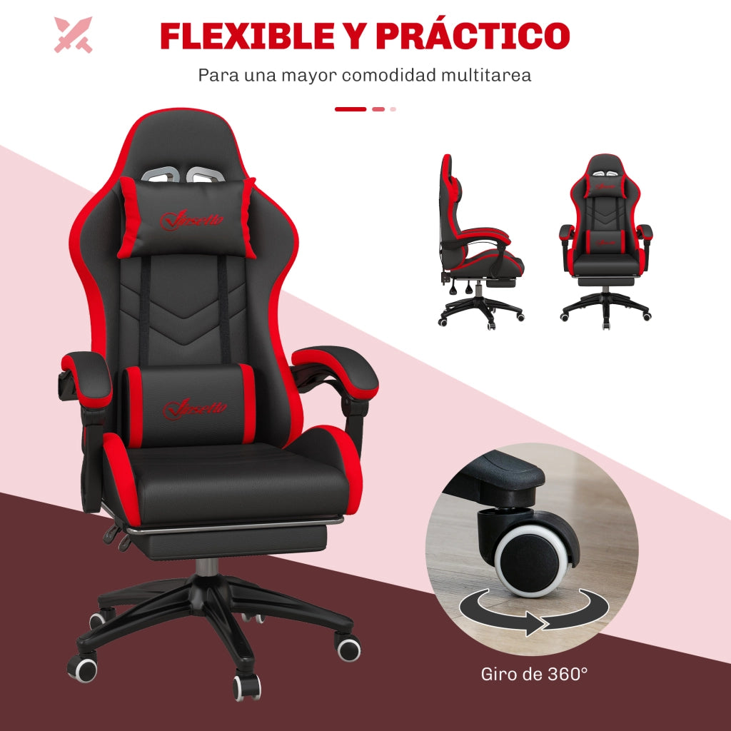 Poltrona Gaming Reclinabile ¨C Zephmum ¨C Pelle Sintetica, Nero e Rosso, 65x65x121-129cm