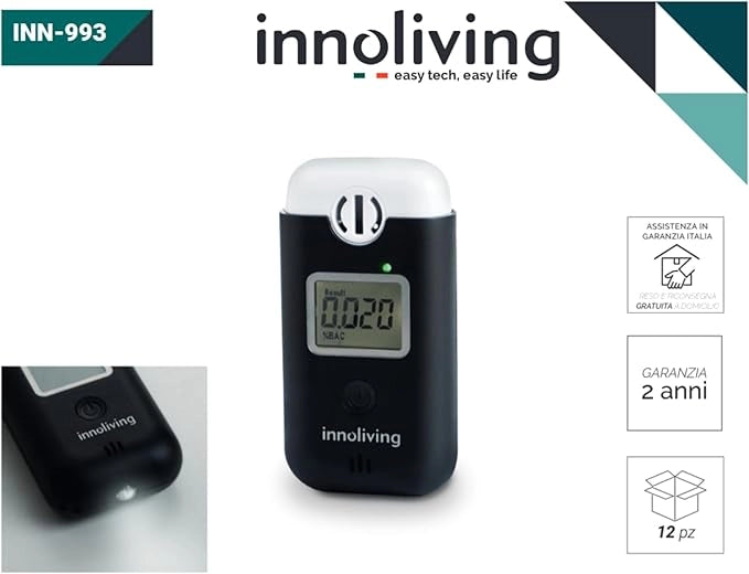 Innoliving Alcol Tester INN-993, Portatile e Preciso, Display Digitale, Rilevazione Rapida del Tasso Alcolico, Sensore Avanzato, per Uso Personale, a Batterie