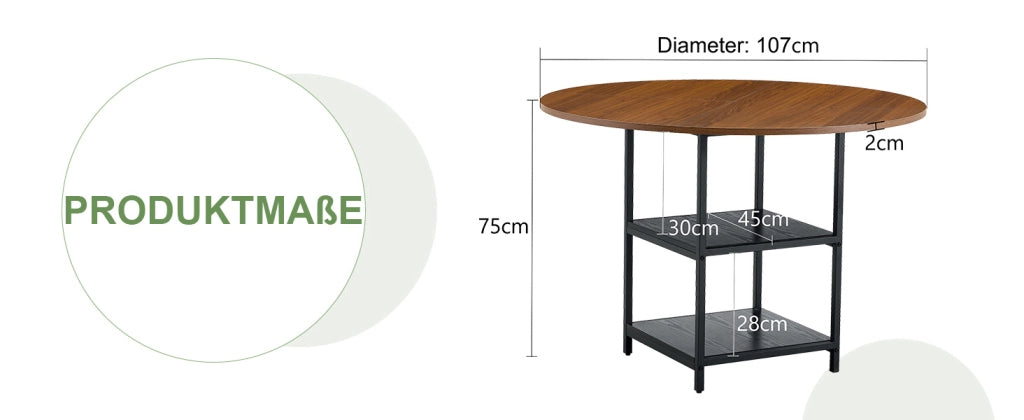 Tavolo da pranzo - doppio ripiano - effetto noce - MDF+metallo - Ø107 cm - per 2-4 persone - stile europeo