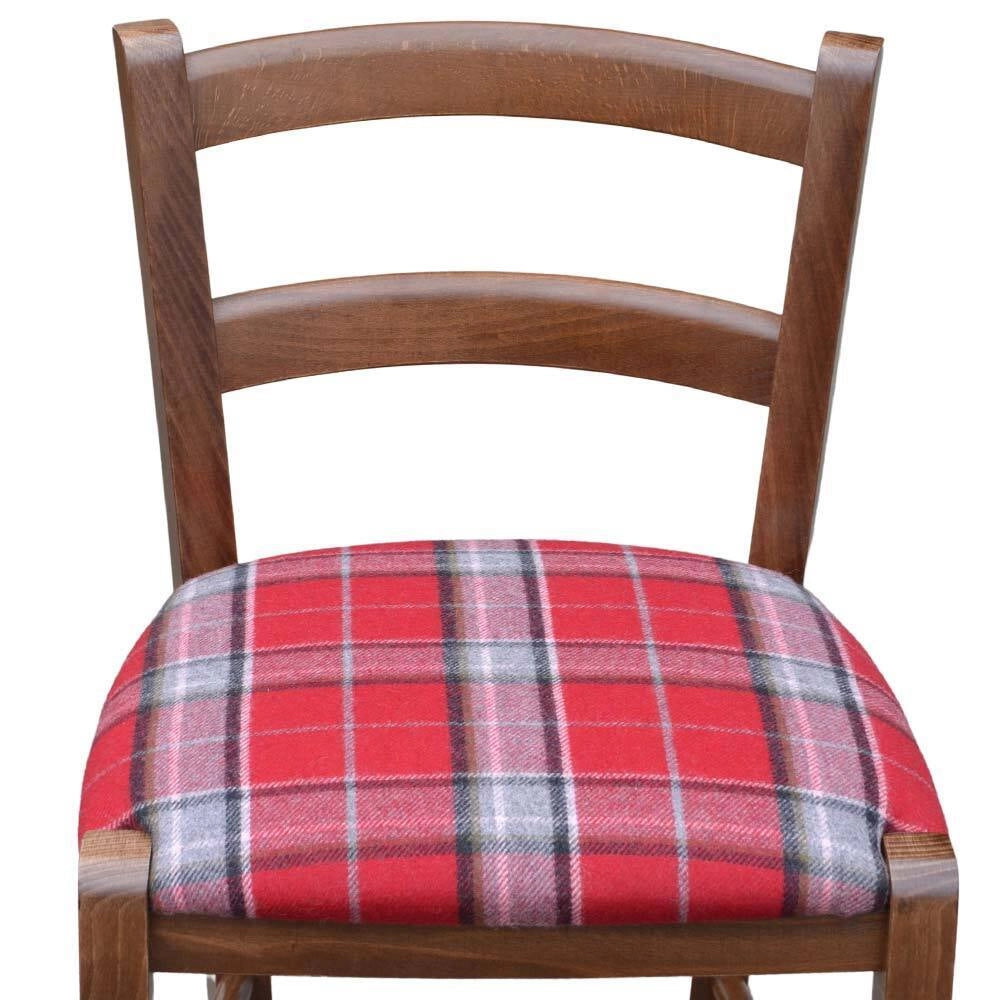 Sgabello Venezia legno noce scuro h 73 cm con seduta in stoffa tessuto scozzese