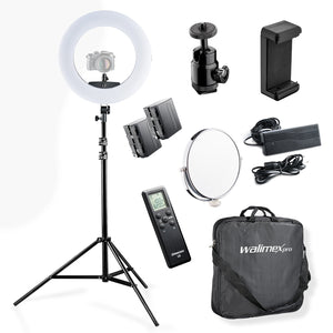 Medow 960 Pro Set di luci anulari a LED con treppiede e batterie NP-F, luce anulare bicolore, luce video dimmerabile con telecomando 96 W, treppiede per lampada con ammortizzazione a molla