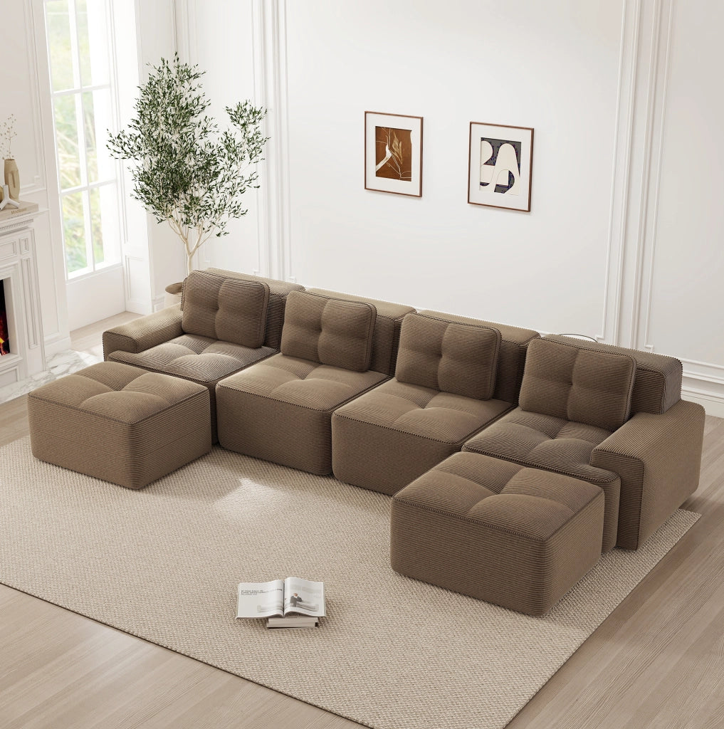 Divano modulare boneless in corduroy 382x177x69 cm marrone